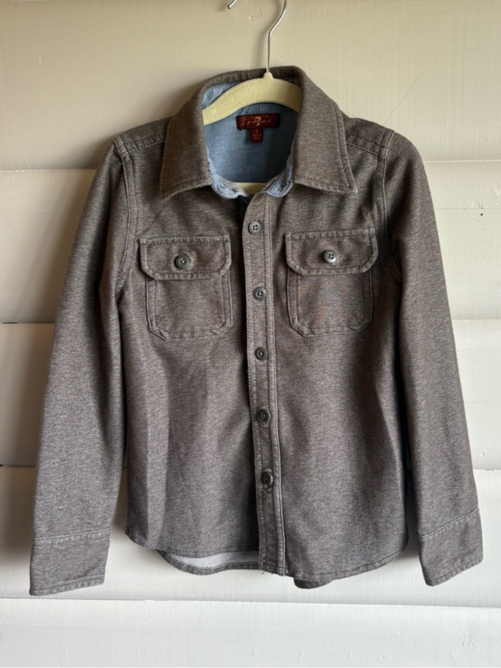 7 For All Mankind Boys Button-Up Shirt Size 5 Gray Stretch Casual Shacket